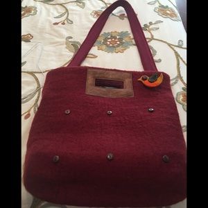 Maroon felt laptop, book bag or purse